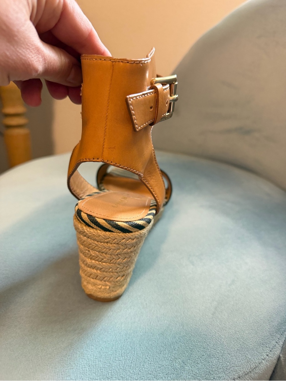 Coach Helen Striped Esoadrilles Wedge Sandals Leather Ankle Strap Size 9 - Picture 7 of 8